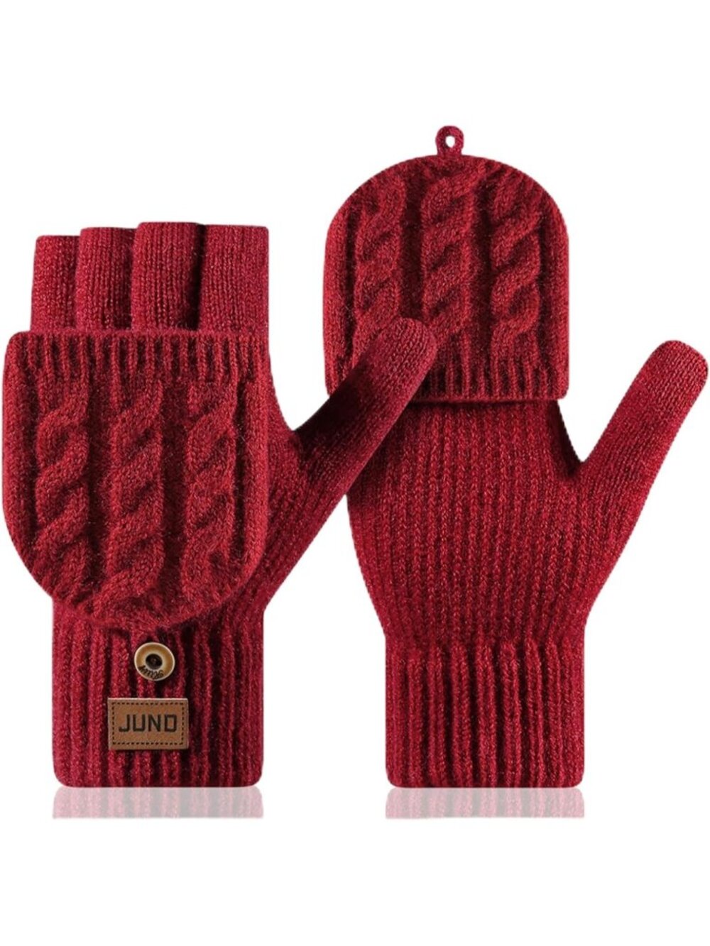 Unisex Red Fingerless Flip Top Touchscreen Compatible Stretchy Knit Gloves